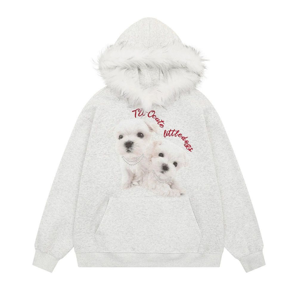 Vintage American style trendy men's puppy print loose casual hoodie Size US M / EU 48-50 / 2 - 1 Thumbnail