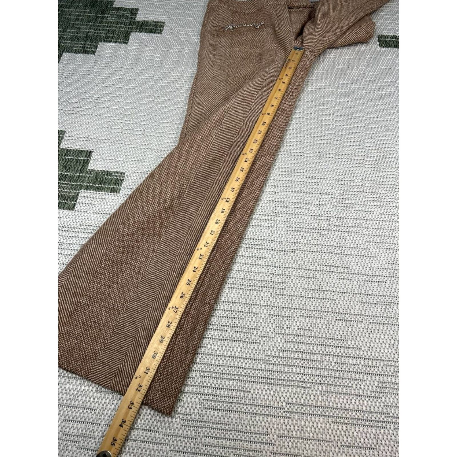 Vintage Catrina Lucci Pants Womens 42 Brown Herringbone Wide-Leg Mid Rise Casual Travel Jeans Trousers Size 28" / US 6 / IT 42 - 3 Thumbnail