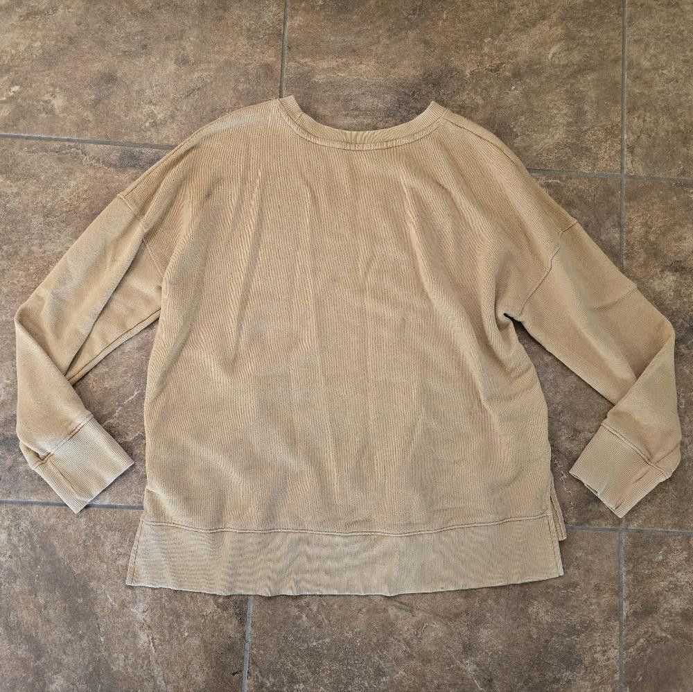 Designer Tan Side Slit T&T Sweatshirt Long Sleeve Size L / US 10 / IT 46 - 2 Thumbnail