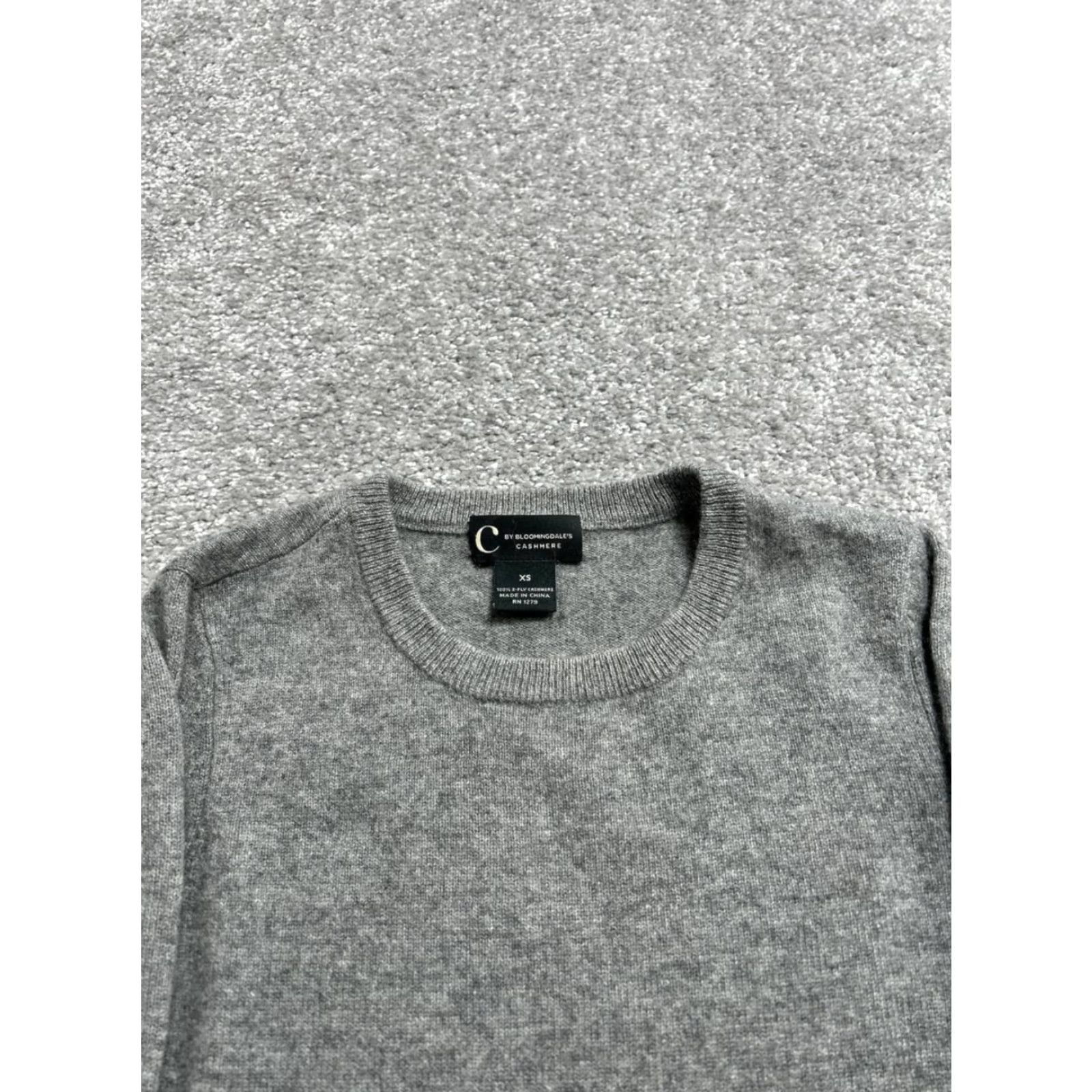 Bloomingdale's C By Bloomingdales Sweater Womens XS Gray Cashmere Tight Knit Ribbed Trim Casual Size XS / US 0-2 / IT 36-38 - 3 Thumbnail