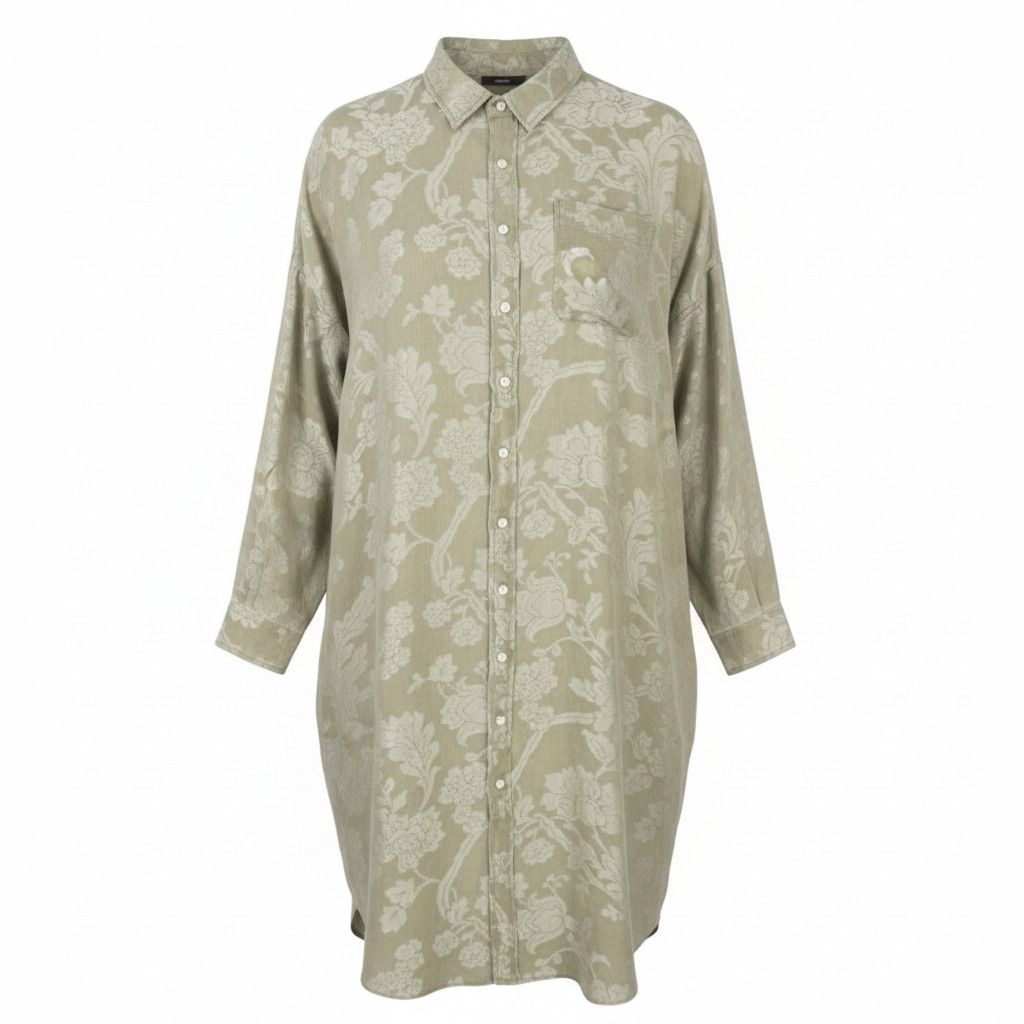 R13 JUMBO SHIRTDRESS M/L Olive Floral Linen PS26 Dress 88824 Size M / US 6-8 / IT 42-44 - 1 Thumbnail