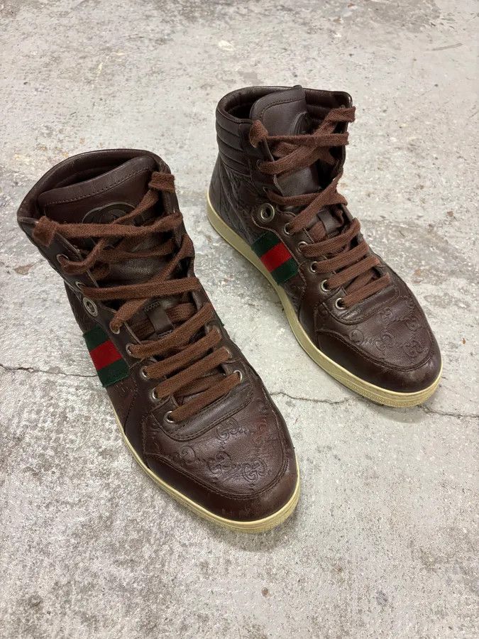Gucci 2000s Gucci Brown Monogram Italian Leather High Sneakers Size US 7.5 / EU 40-41 - 4 Thumbnail