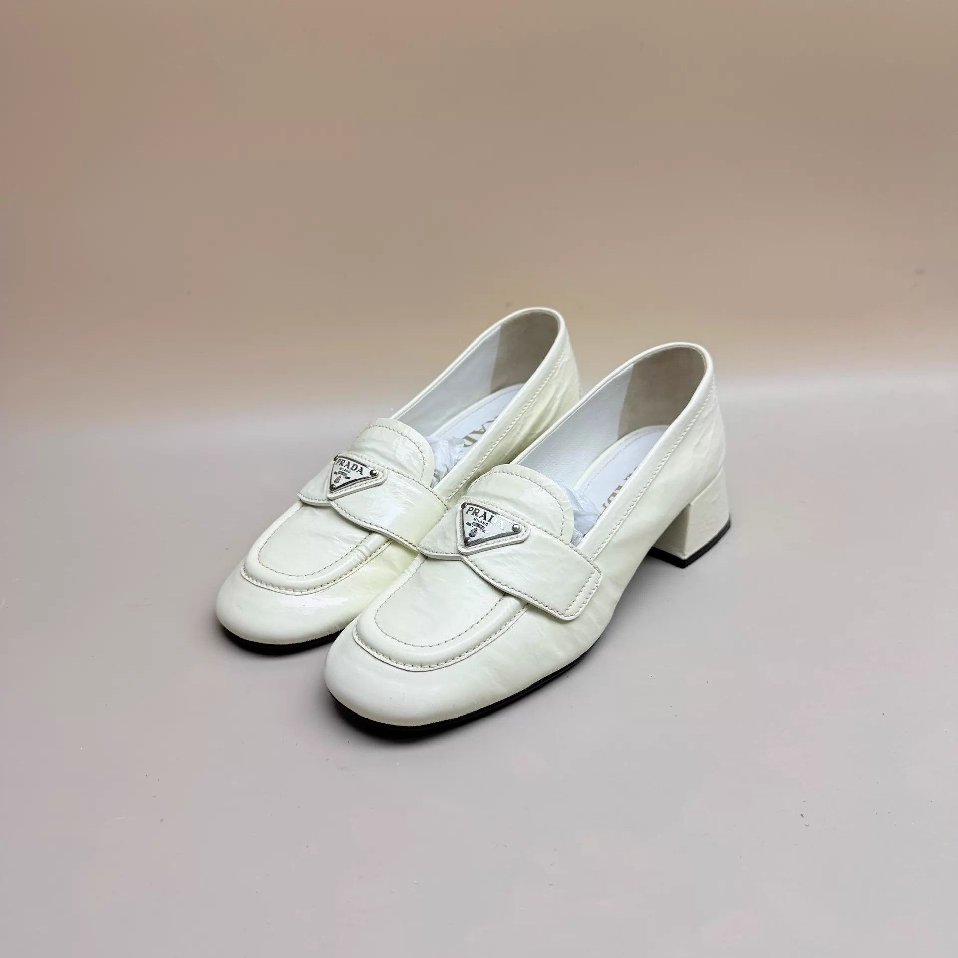 Prada Prada White Triangle Logo Loafer 35 (99 New) Size US 4.5 / IT 34.5 - 1 Thumbnail