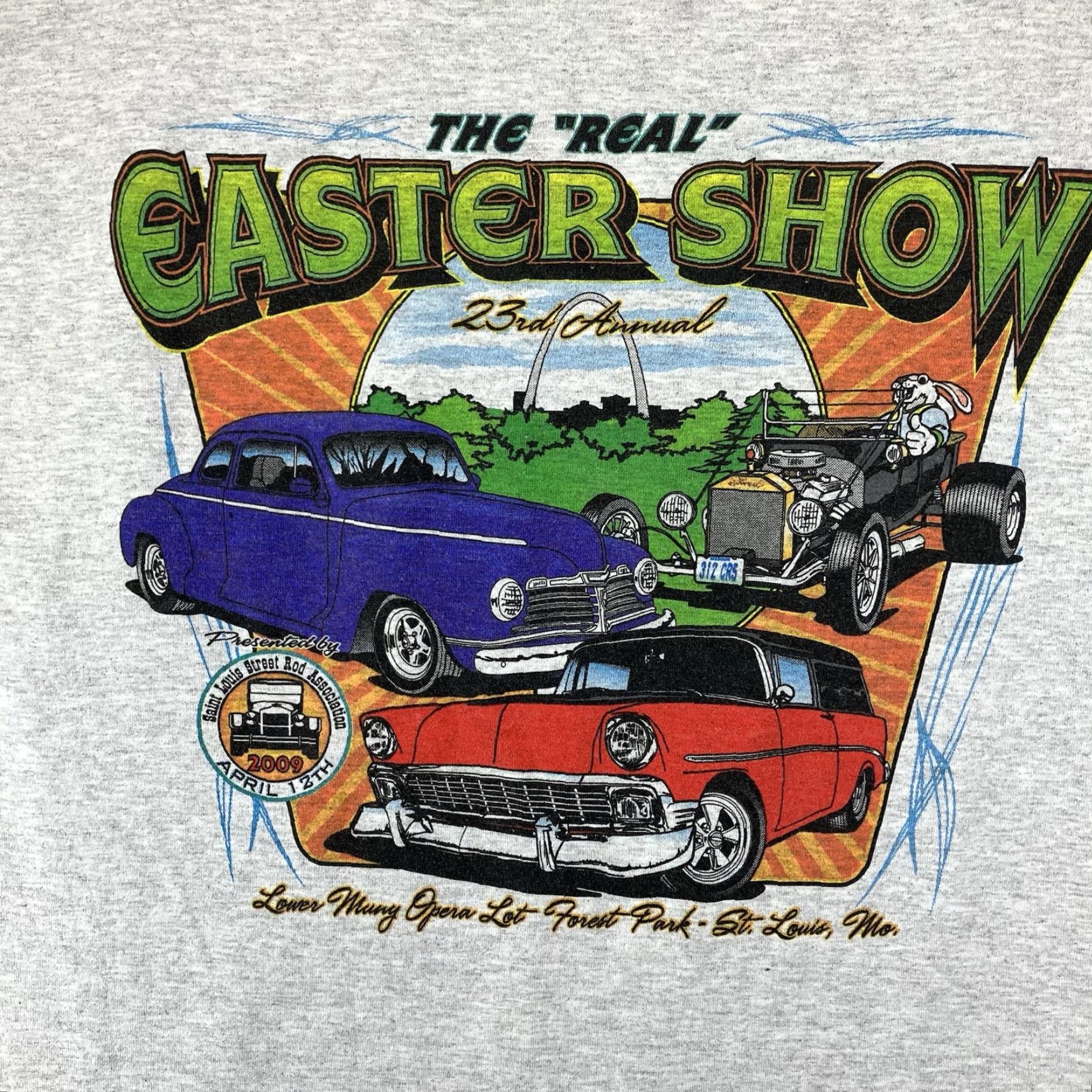 Jerzees VINTAGE Mens T-Shirt Street Rod Logo 2009 St. Louis Street Rod Association Real Easter Show Gray L Size US L / EU 52-54 / 3 - 3 Thumbnail