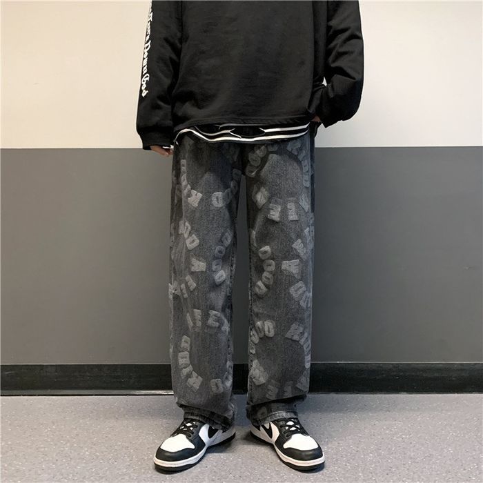 Streetwear Letters Graphic Straight Leg Jeans | Grailed