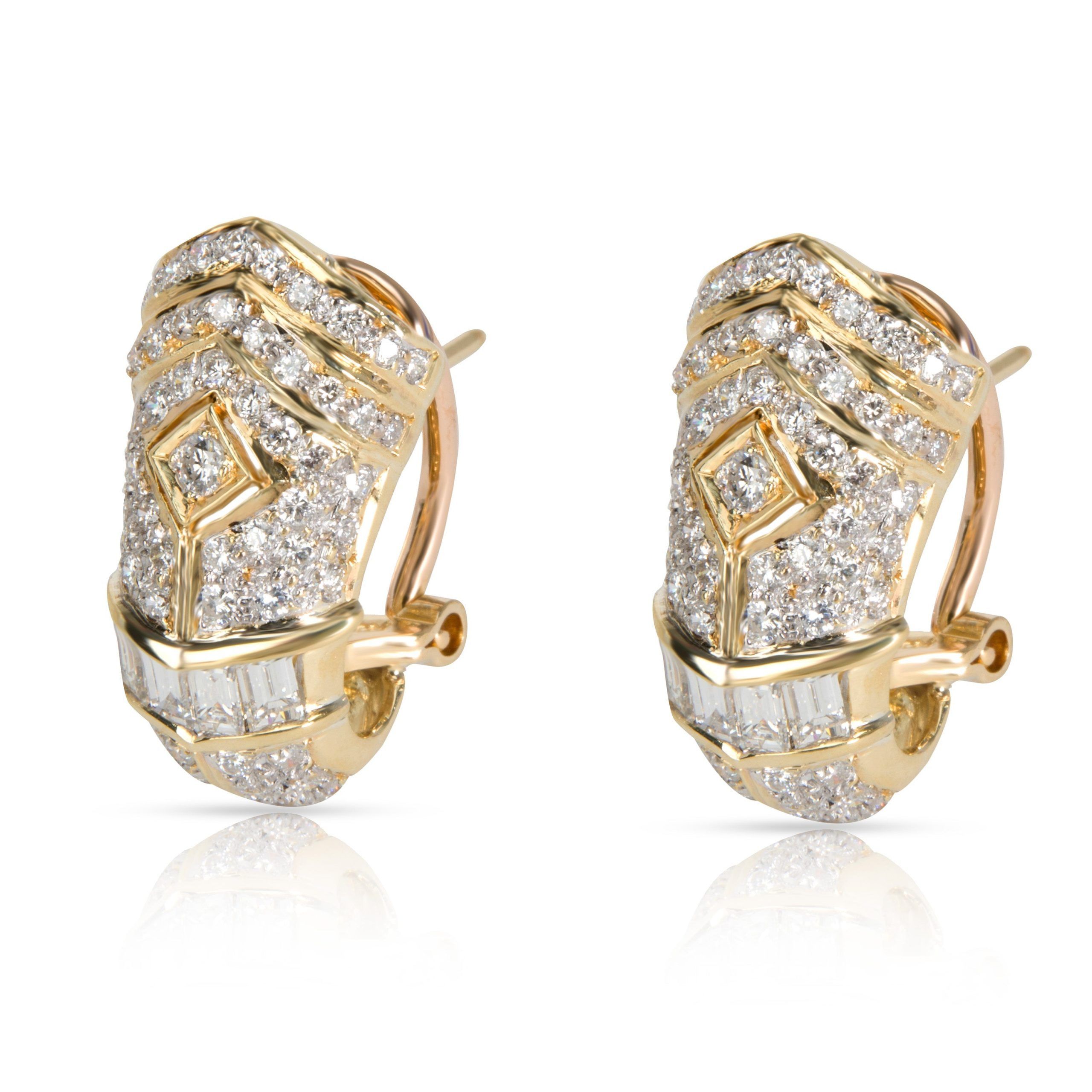 Round & Baguette Diamond Shrimp Earrings in 18K Yellow Gold (1.50 CTW)
