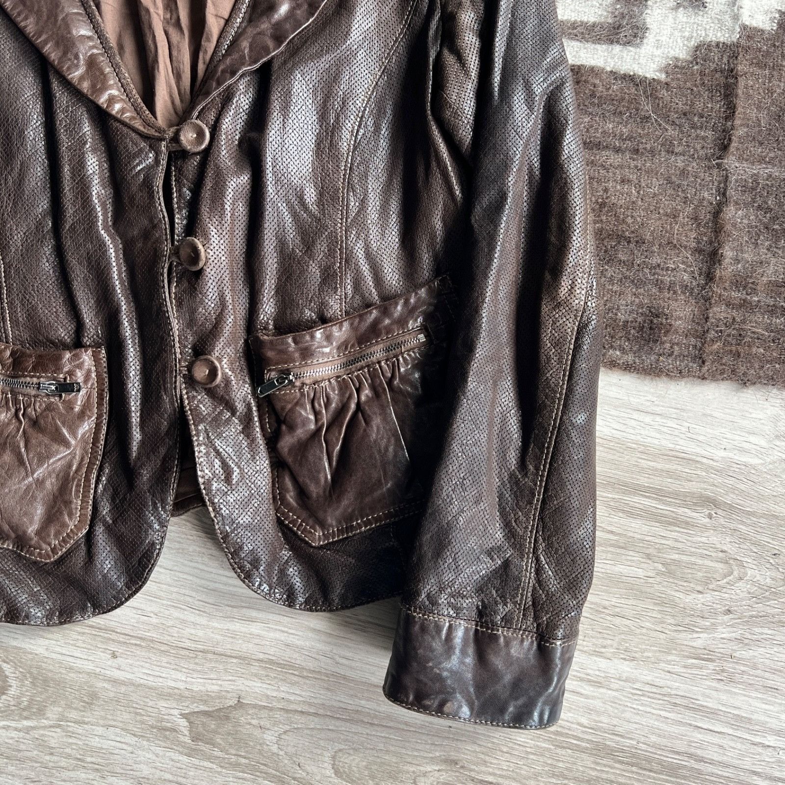 Emporio Armani Vintage Emporio Armani Perforated Leather Jacket 0009BC Size L / US 10 / IT 46 - 9 Thumbnail