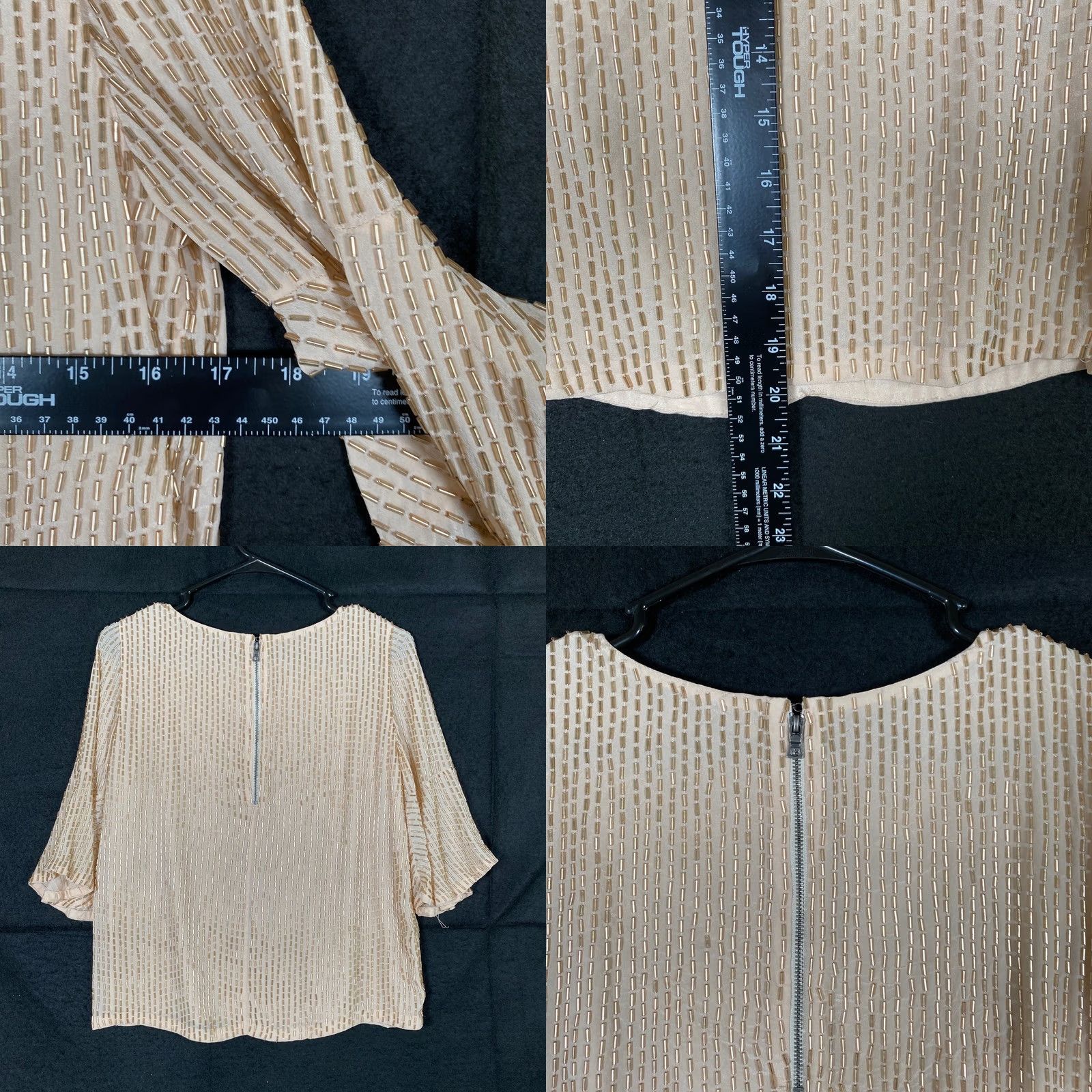 Alice + Olivia Alice + Olivia Womens Blouse Champagne Bernice Beaded Ruffle Sleeve Back Zip XS Size XS / US 0-2 / IT 36-38 - 8 Thumbnail