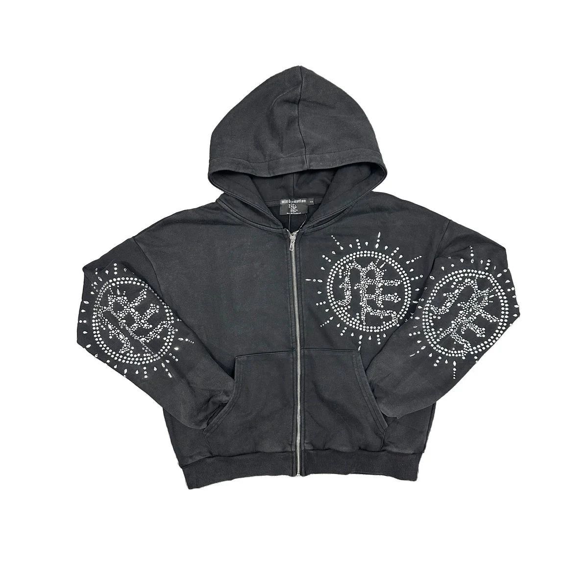 Other Mixed Emotions 'Eclipse' Grey Acid Wash Rhinestone Hoodie Size US L / EU 52-54 / 3 - 1 Preview