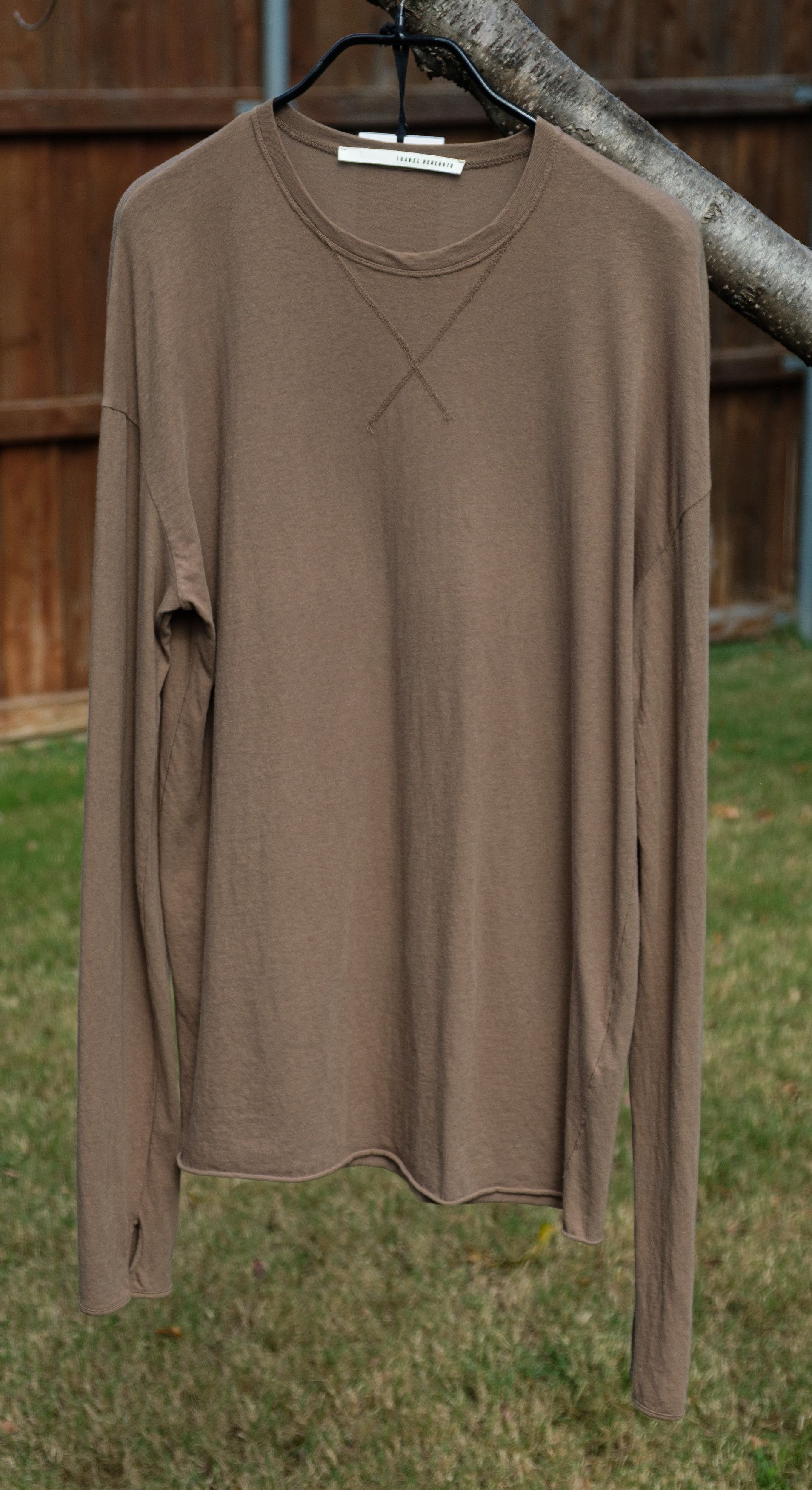 Isabel Benenato SS17 light brown cotton long sleeve shirt with thumbholes, L Size US M / EU 48-50 / 2 - 1 Thumbnail