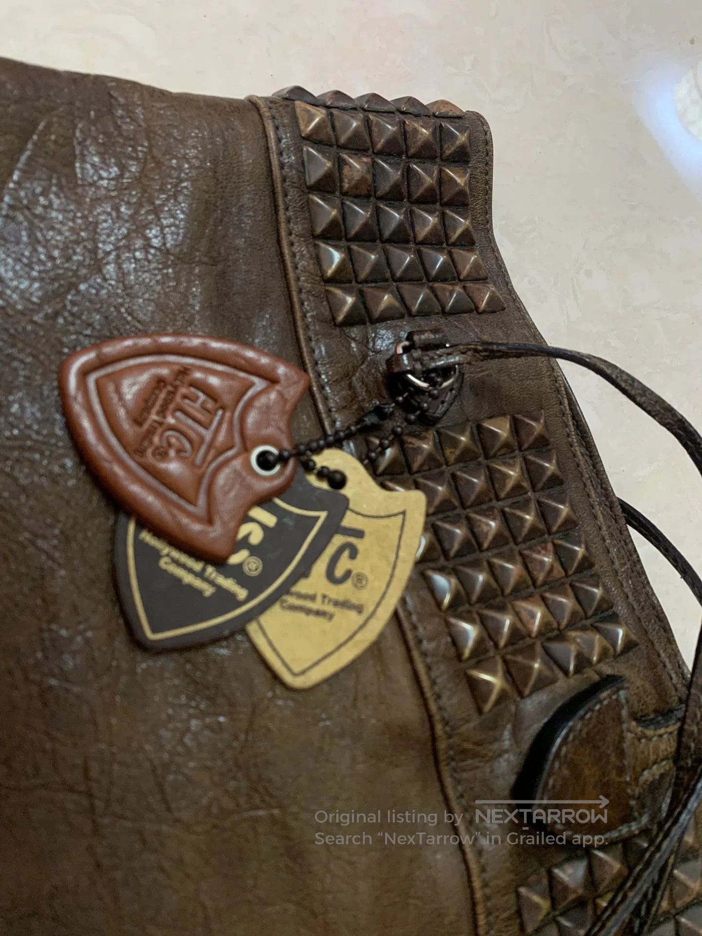 Japanese Brand Brown Leather Tote Bag with Studs. Size ONE SIZE - 5 Thumbnail