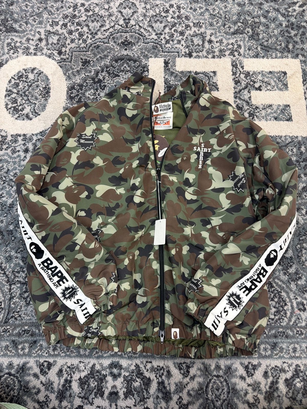 Saint Michael Bape dark green camo track jacket