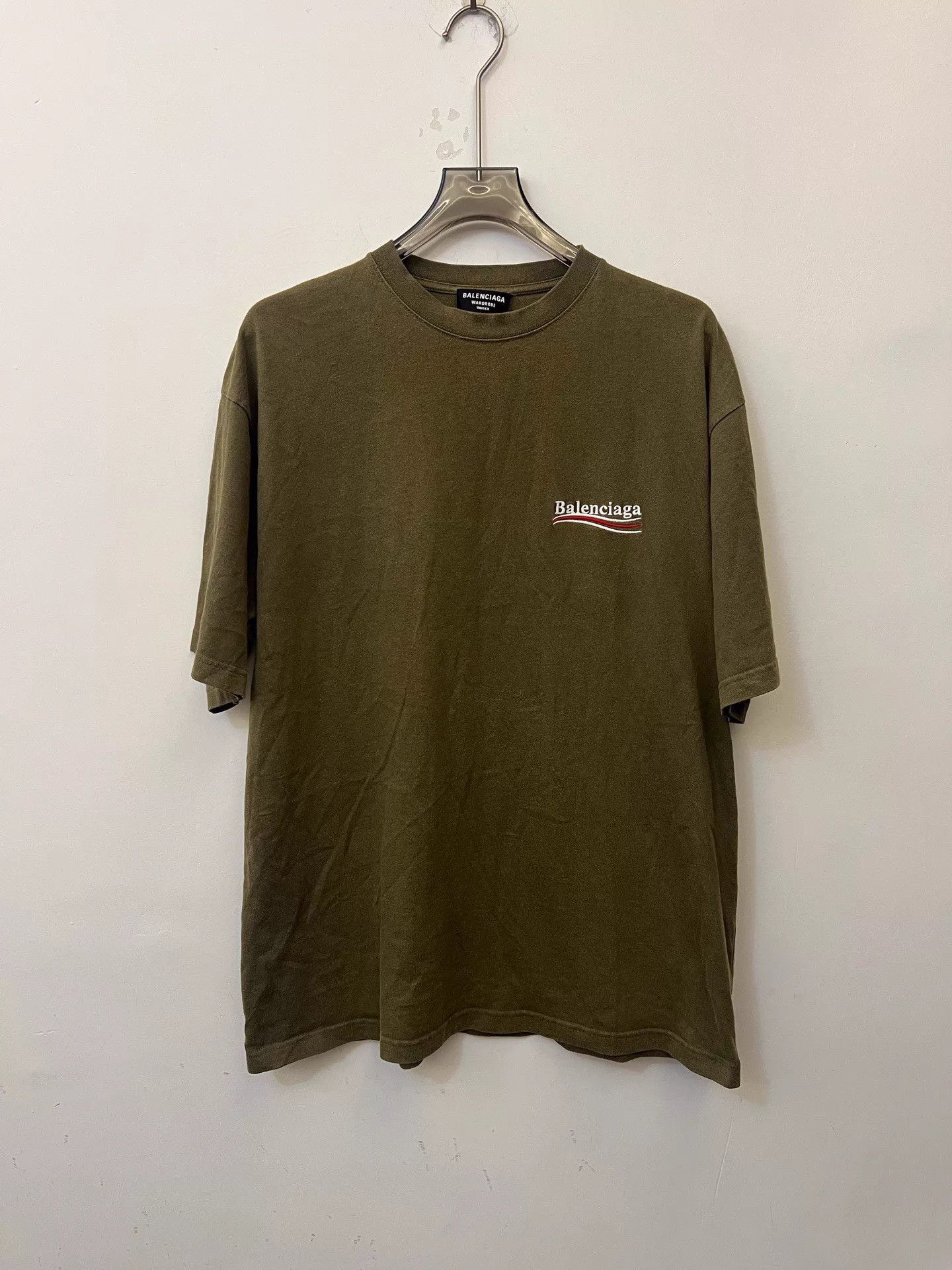 Balenciaga Balenciaga FW22 Logo Khaki Oversized Crewneck Tee Men's L Size US L / EU 52-54 / 3 - 1 Thumbnail