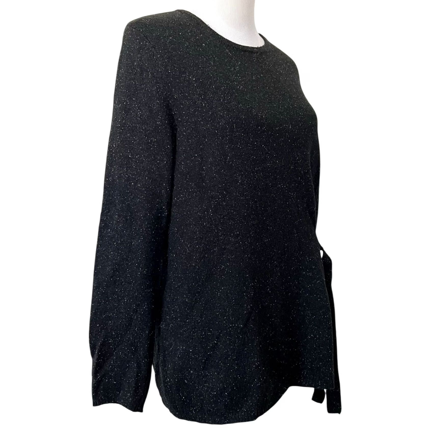 J. Jill J. Jill Sweater Black Speckled Side Tie Cotton Acrylic Silk Blend Women’s Medium Pullover Long Sleeve Knit Tops M Womens Size M / US 6-8 / IT 42-44 - 6 Thumbnail