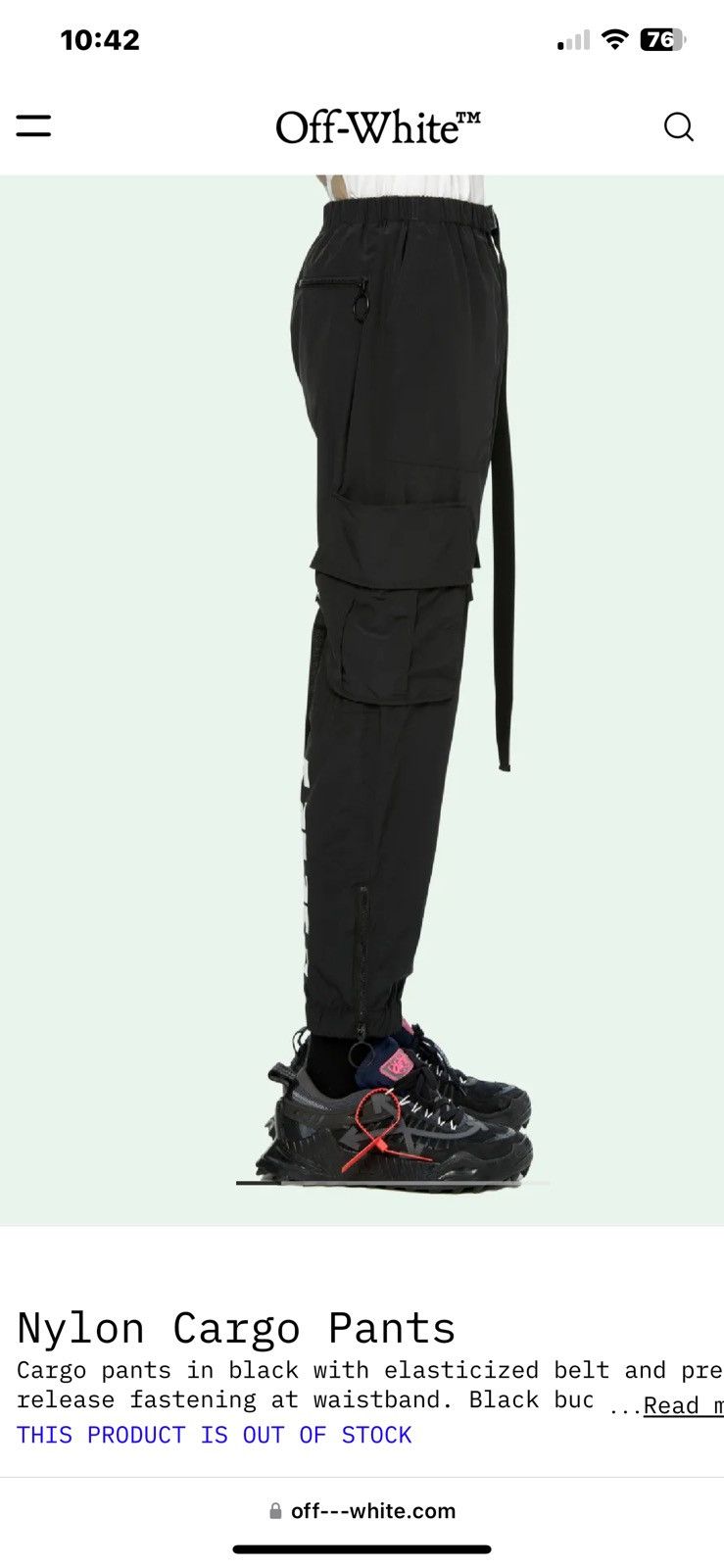 Off-White Off-White Nylon Cargo Pant Black Size US 33 - 18 Thumbnail