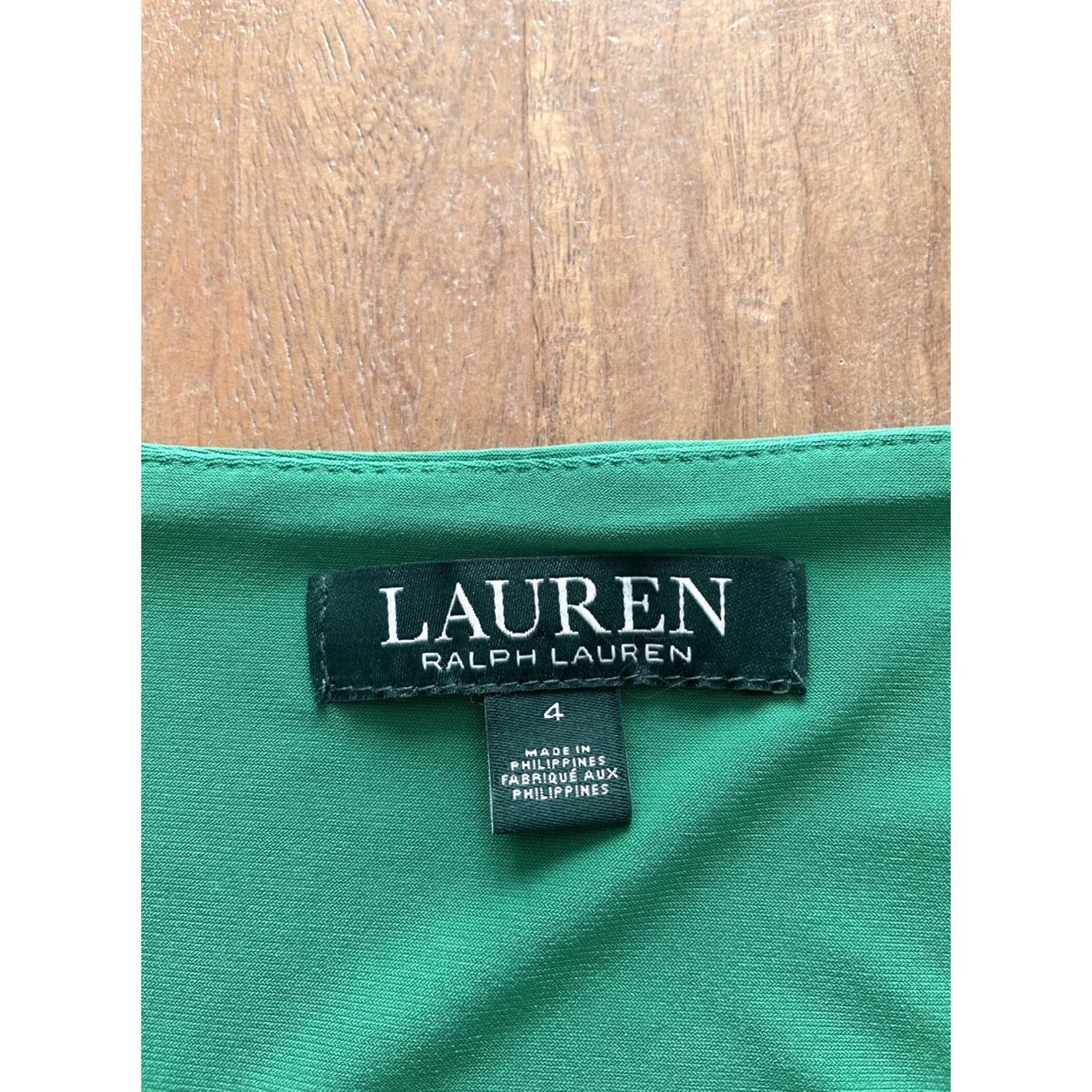 Ralph Lauren Lauren Ralph Lauren Dress Sleeveless V-Neck Midi Wrap Ruched Solid Green Women's 4 Regular Stretch Polyester Spandex Jersey Size S / US 4 / IT 40 - 3 Thumbnail