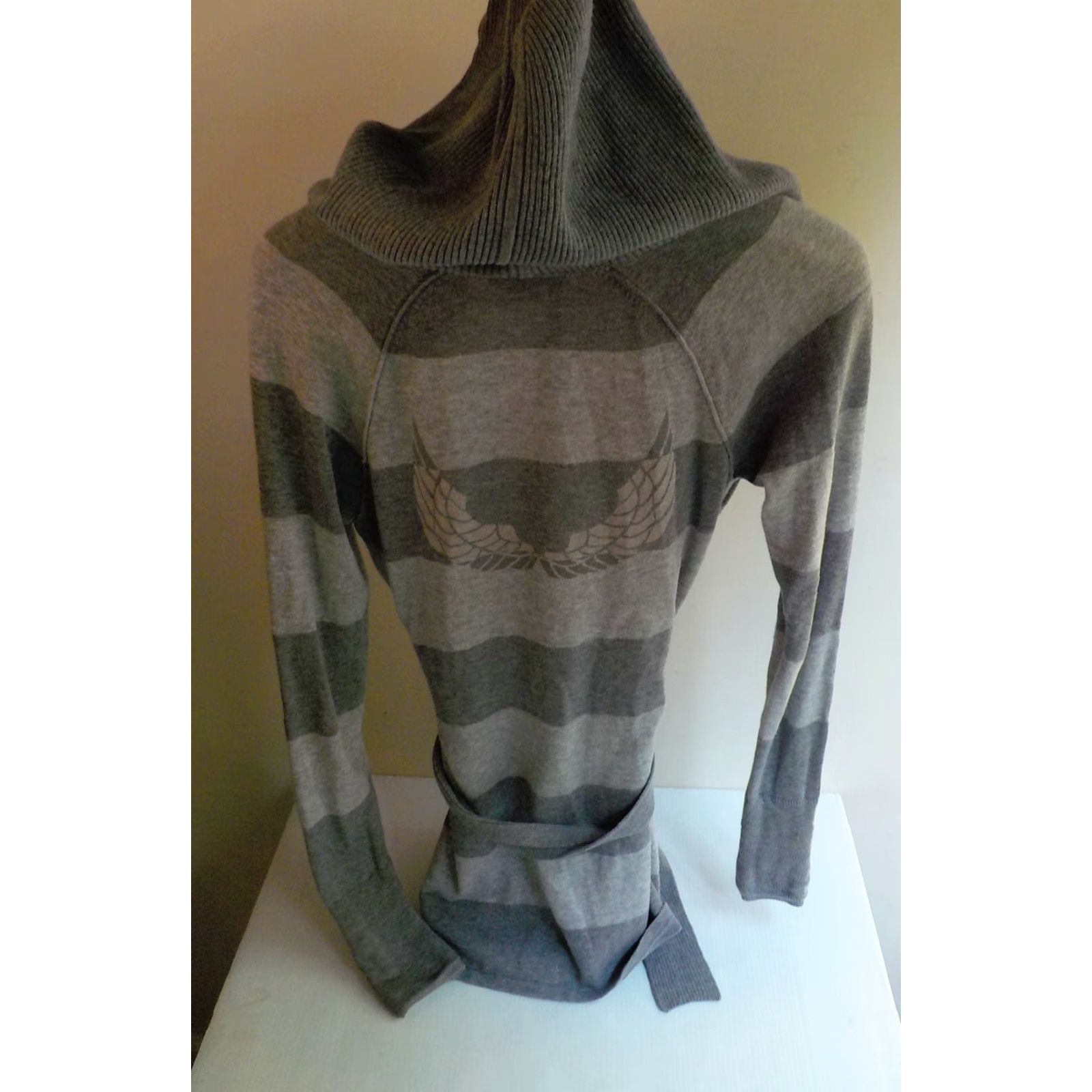 Armani Exchange VINTAGE Armani Exchange Belted Hooded Cardigan Sweater Striped Gray 2 Tones SZ S Womens Cardigan Belted Hooded 100% Cotton Size S / US 4 / IT 40 - 4 Thumbnail