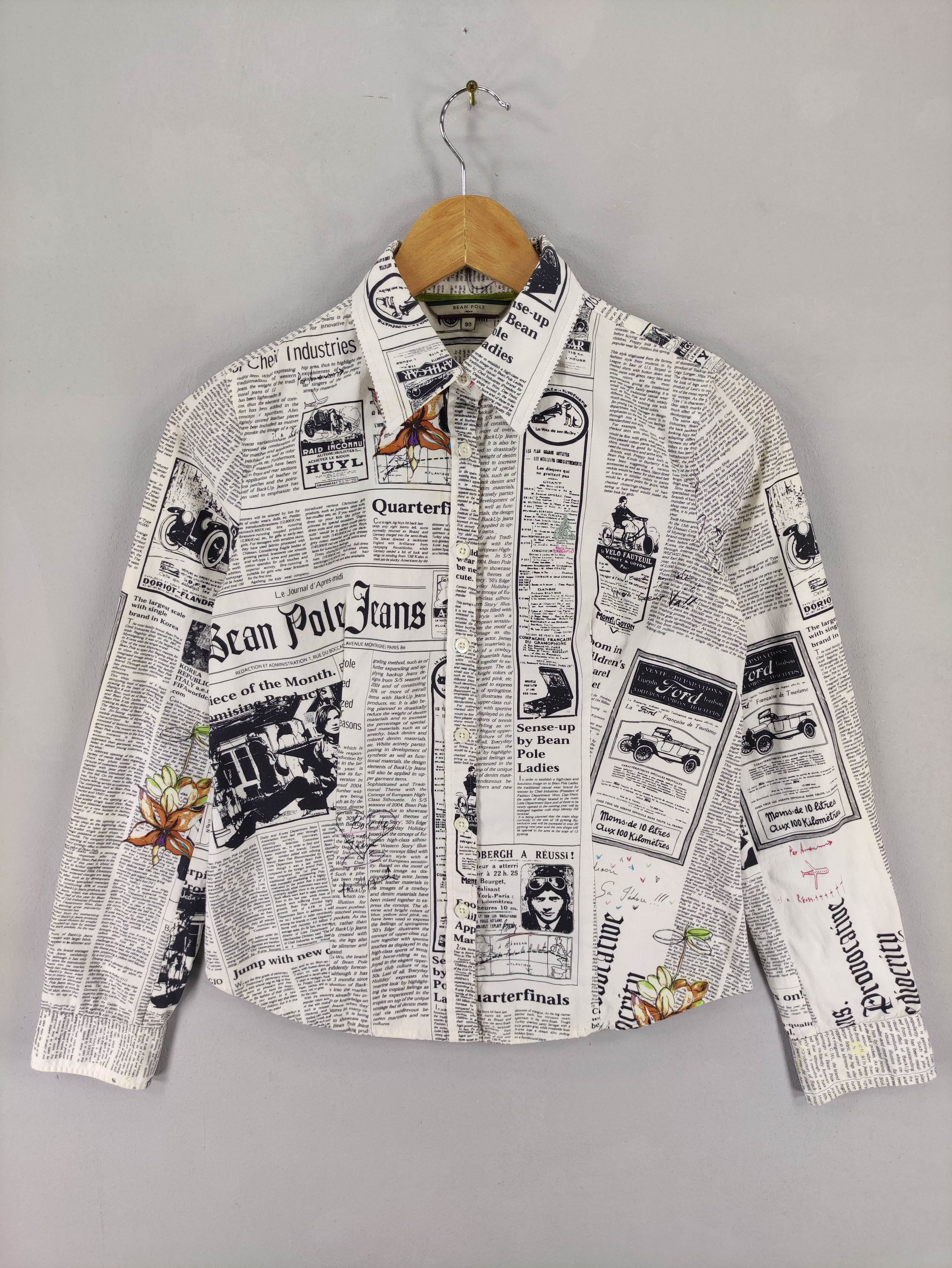 BEANPOLE Vintage Bean Pole News Paper Shirt Button Up Long Sleeve Size XXS / US 00 / IT 34 - 1 Thumbnail