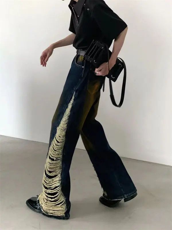Japanese Brand VIBE Street retro ripped jeans with side holes and raw edges Size US 33 - 5 Thumbnail