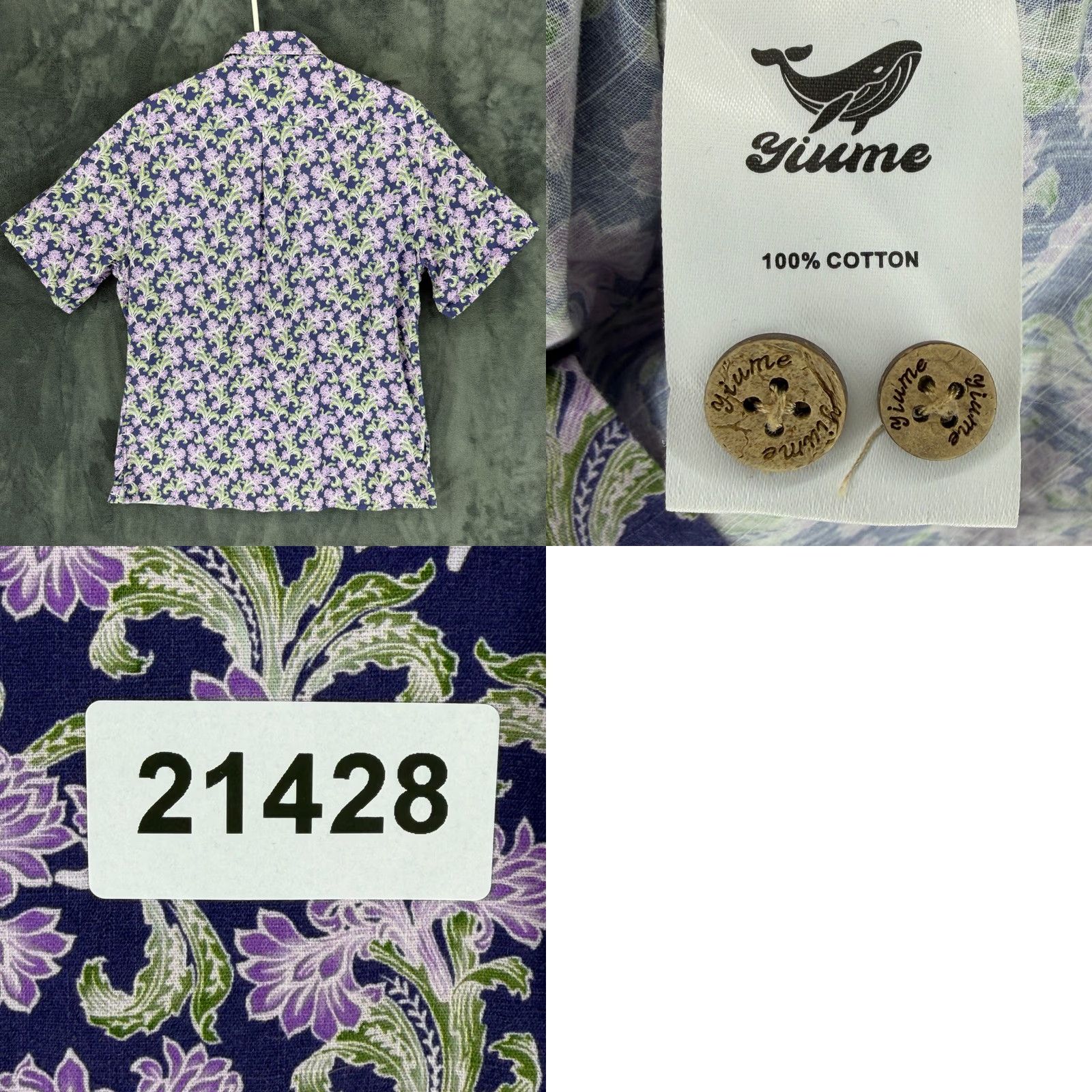 Vintage Yiume Mens Short Sleeve Button Down Shirt Small Purple Floral Cotton 100% Cotton Size US S / EU 44-46 / 1 - 8 Thumbnail