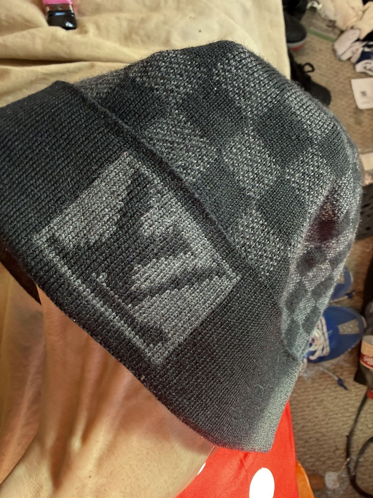 Louis Vuitton Louis Vuitton Beanie Damier Wool Black OS Size ONE SIZE - 8 Thumbnail