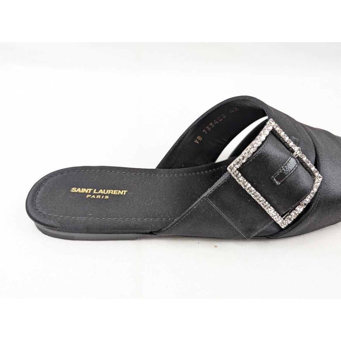 Saint Laurent Paris o1rshd1 Jacques Slide Strass Crepe Satin Sandal in Nero Size US 9 / EU 42 - 6 Thumbnail