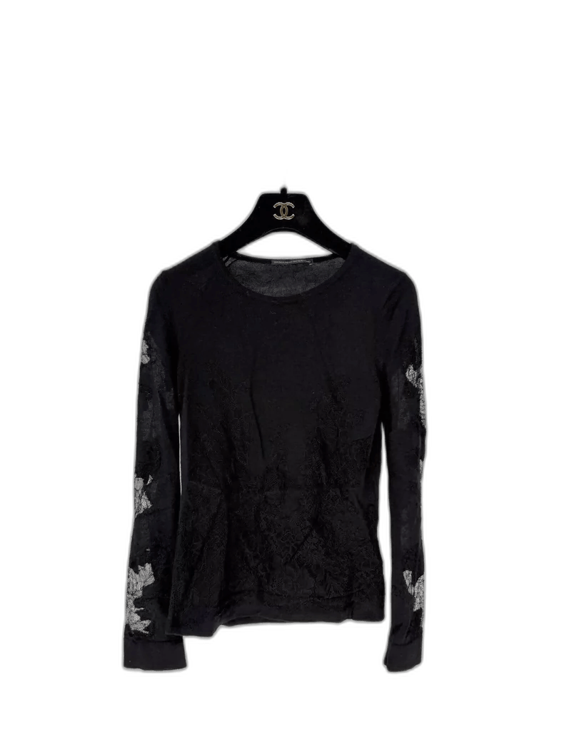Ermenegildo Zegna Black Lace Silk Cashmere Top Size S / US 4 / IT 40 - 1 Thumbnail