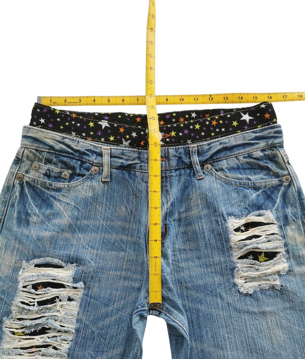 Japanese Brand Vintage Double Waist Distressed Jeans Star Waistband Size US 32 / EU 48 - 8 Thumbnail