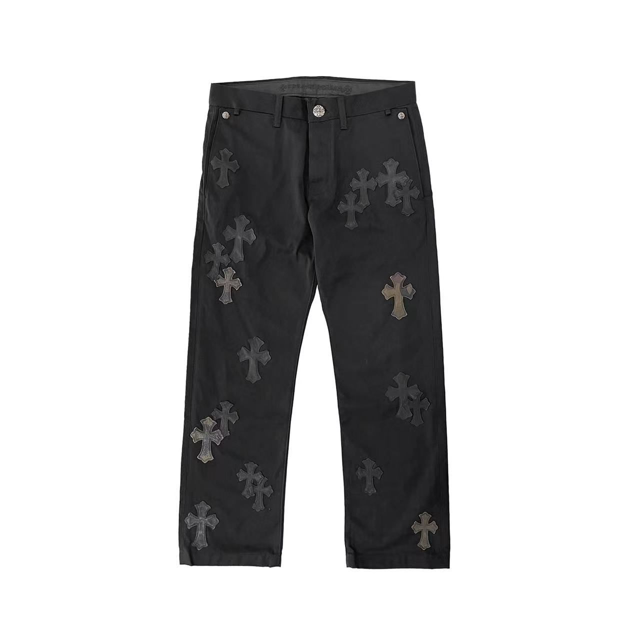 Pre-owned Chrome Hearts Camouflage Leather Cross Patch Carpenter Pants In Black