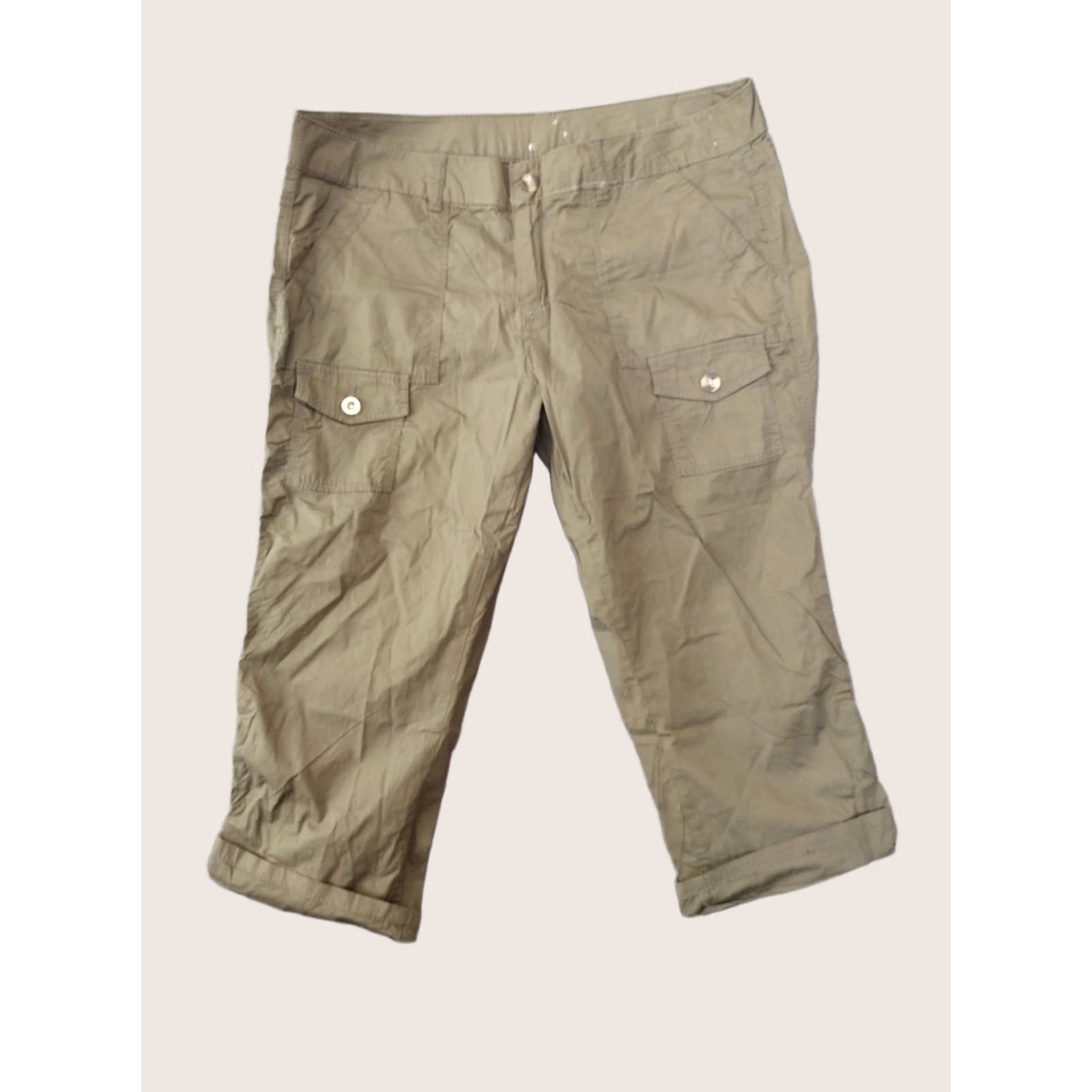 Olive Unbranded Capri Pants Olive Cropped Cotton Blend Capri's with Cuffed Leg Size 15 Size 36" / US 14 / IT 50 - 1 Thumbnail