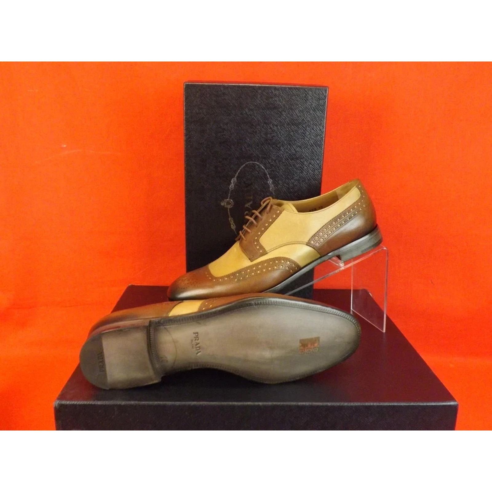 Prada PRADA 2EF020 BROWN TAN LEATHER BROGUE OXFORDS TREES SET 9 Size US 10 / EU 43 - 11 Thumbnail