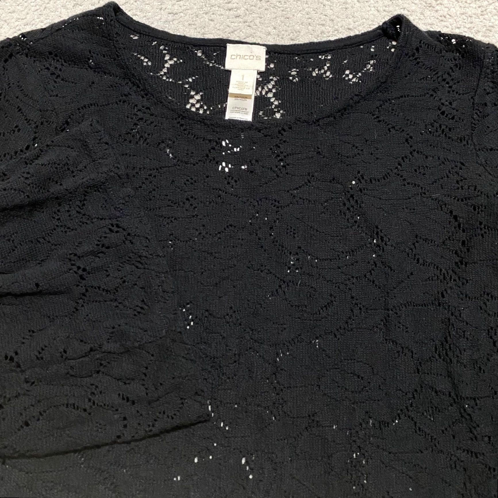Vintage Chico's Blouse Shirt Womens Medium Black Lace Bell Sleeve Round Neck Crop Boho Size M / US 6-8 / IT 42-44 - 5 Thumbnail