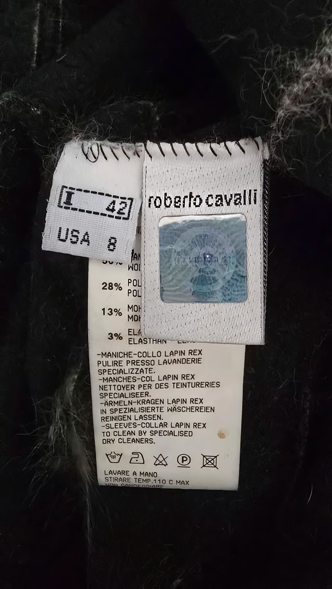 Roberto Cavalli RABBIT FUR WOOL BELTED JACKET Size M / US 6-8 / IT 42-44 - 3 Thumbnail