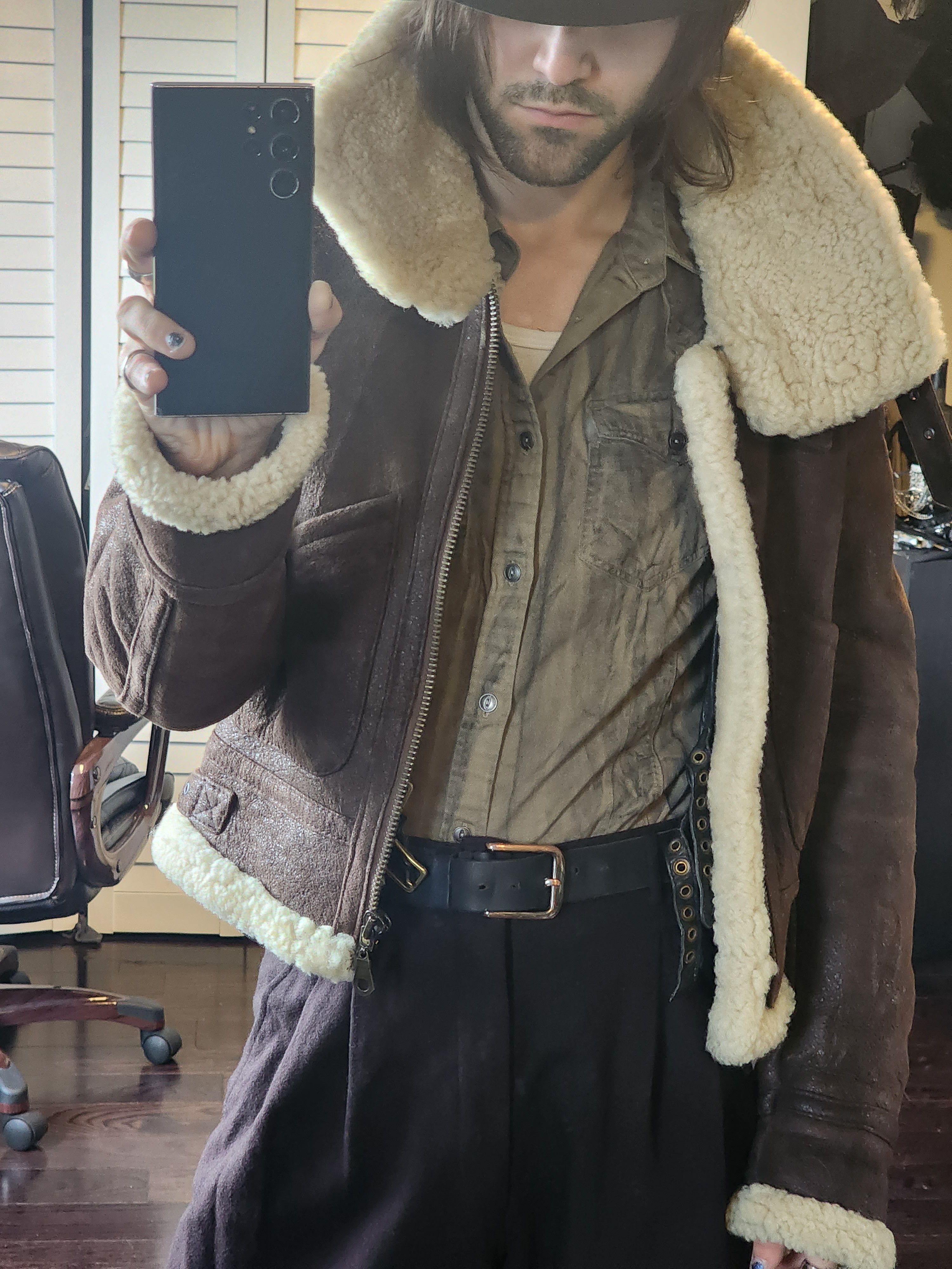 image of Echtes Leder Whacky Full Shearling Bomber in Brown, Men's (Size XS)