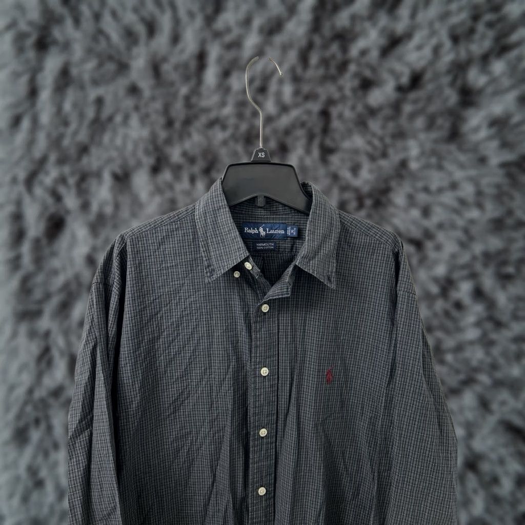 VINTAGE Ralph Lauren Yarmouth Shirt Mens 16 32/33 Gray Oxford Plaid Button Up L/S