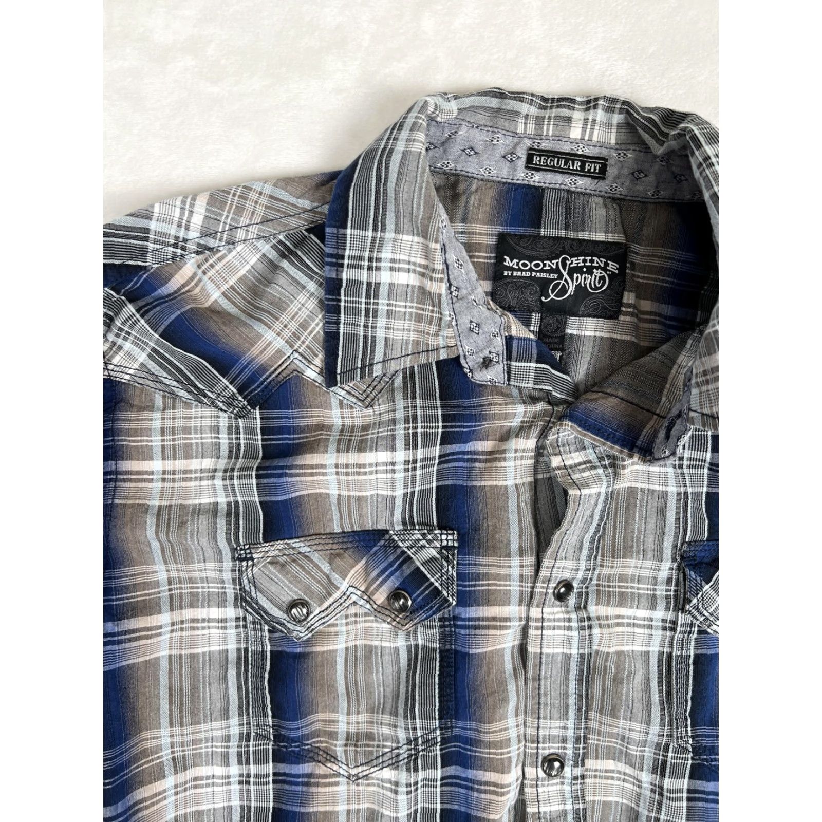 Vintage Moonshine Spirit Shirt Mens Medium Blue Plaid Western Snap Front Regular Fit Size US M / EU 48-50 / 2 - 2 Thumbnail