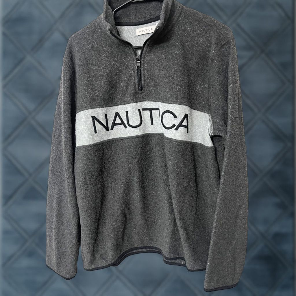 Nautica Nautica Sweater Shirt Men M Medium Gray 1/4 Zip Logo Pullover Mock Neck Knit Jumper Classic 90s/Adult Mens Size US M / EU 48-50 / 2 - 1 Thumbnail