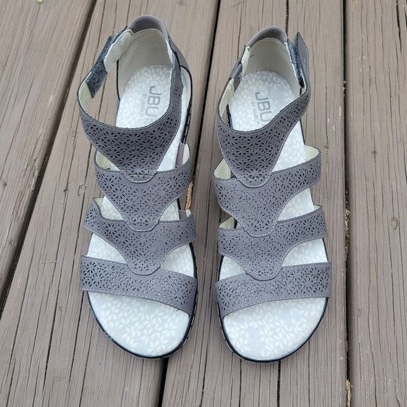 Other JBU By Jambu Bianca Grey Faux Leather Open Toe Wedge Heel Gl Size US 8 / IT 38 - 5 Thumbnail