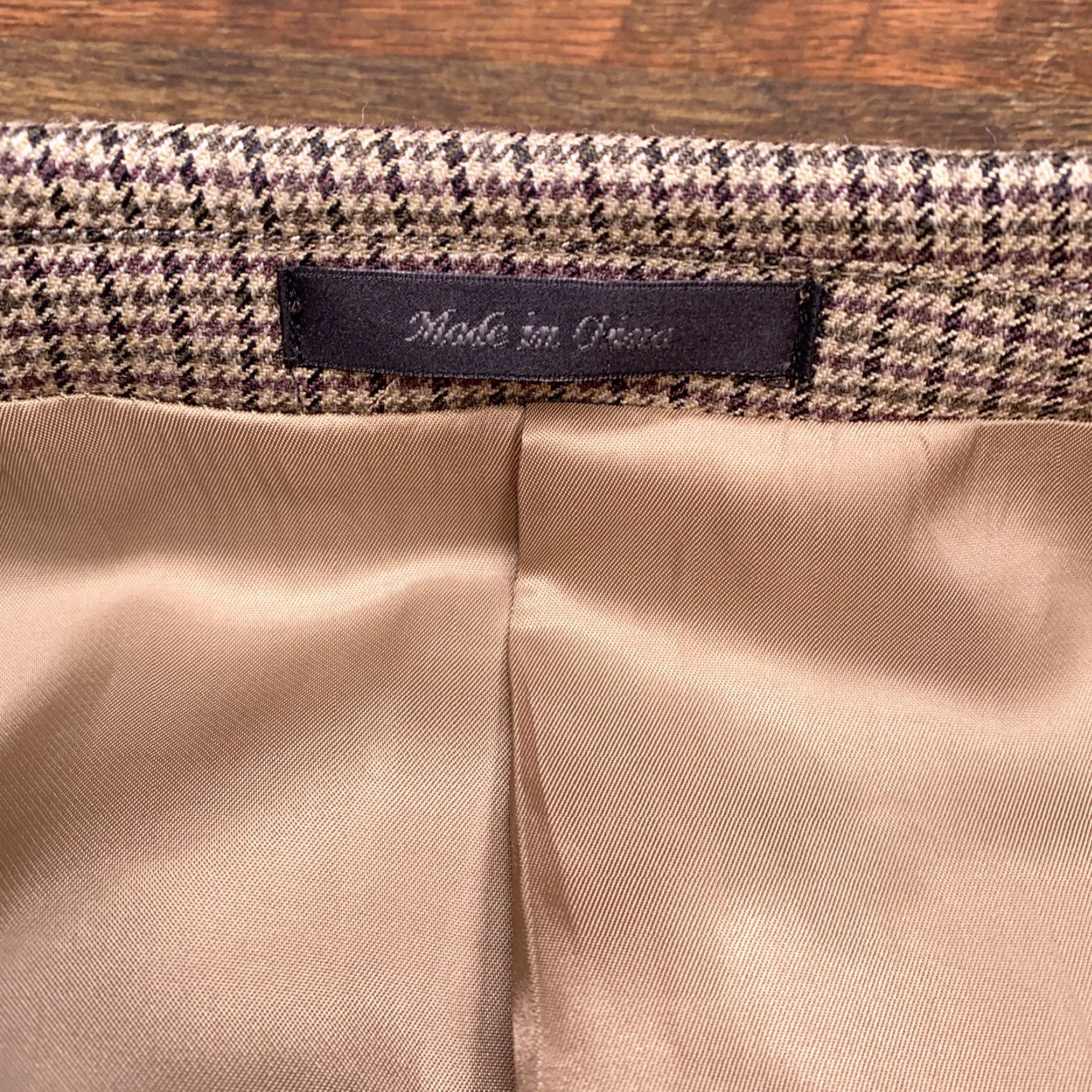 Chaps Chaps Sport Coat Mens 42R Tan Silk Wool Houndstooth Plaid Blazer Coat Jacket Size 42R - 4 Thumbnail