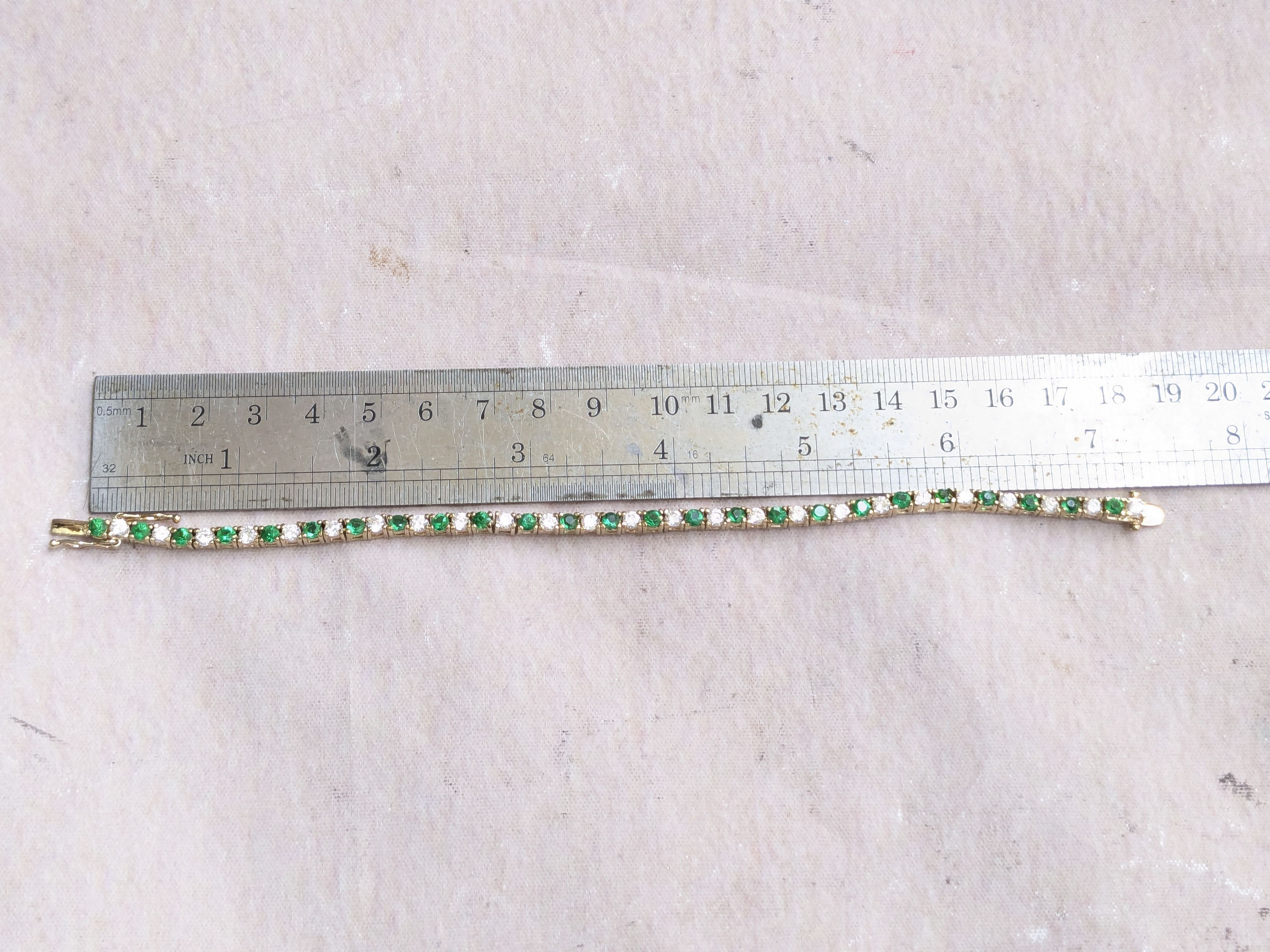 Jewelry Sterling Silver Tennis Bracelet Green Clear CZ Round 7.25 Size ONE SIZE - 13 Thumbnail