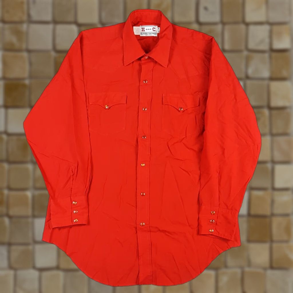 Vintage VINTAGE H Bar C Ranchwear Western Pearl Snap Shirt 70s Rockabilly Size 16 1/2 Red Cotton Polyester Shirt Size US L / EU 52-54 / 3 - 1 Thumbnail