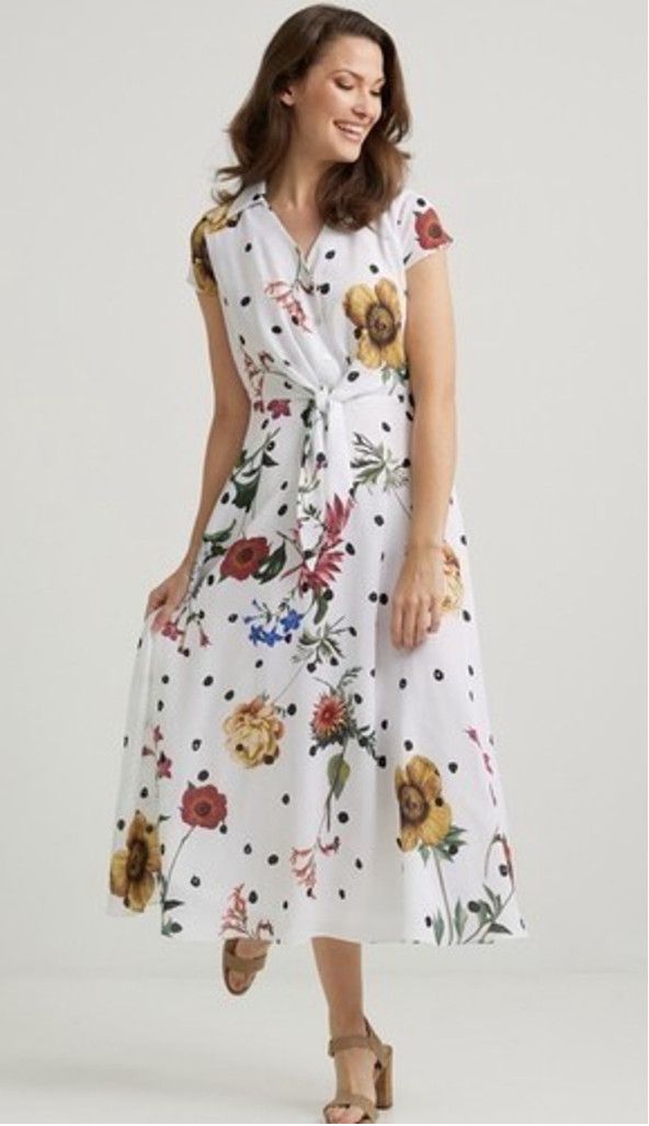 Joseph Ribkoff Joseph Ribkoff Dots Floral TeaFit &Flare Midi Dress Women 12 Size XL / US 12-14 / IT 48-50 - 13 Thumbnail