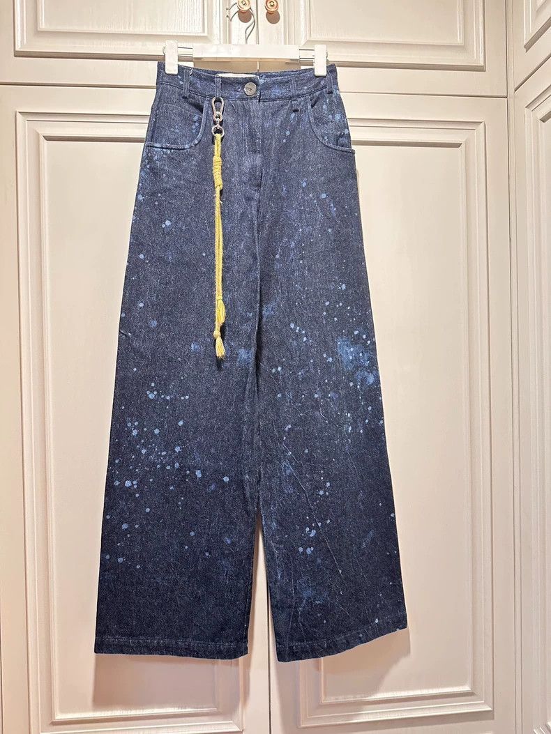 Japanese Brand wide-leg splatter denim pants for women-2507 Size US 26 / EU 42 - 6 Thumbnail