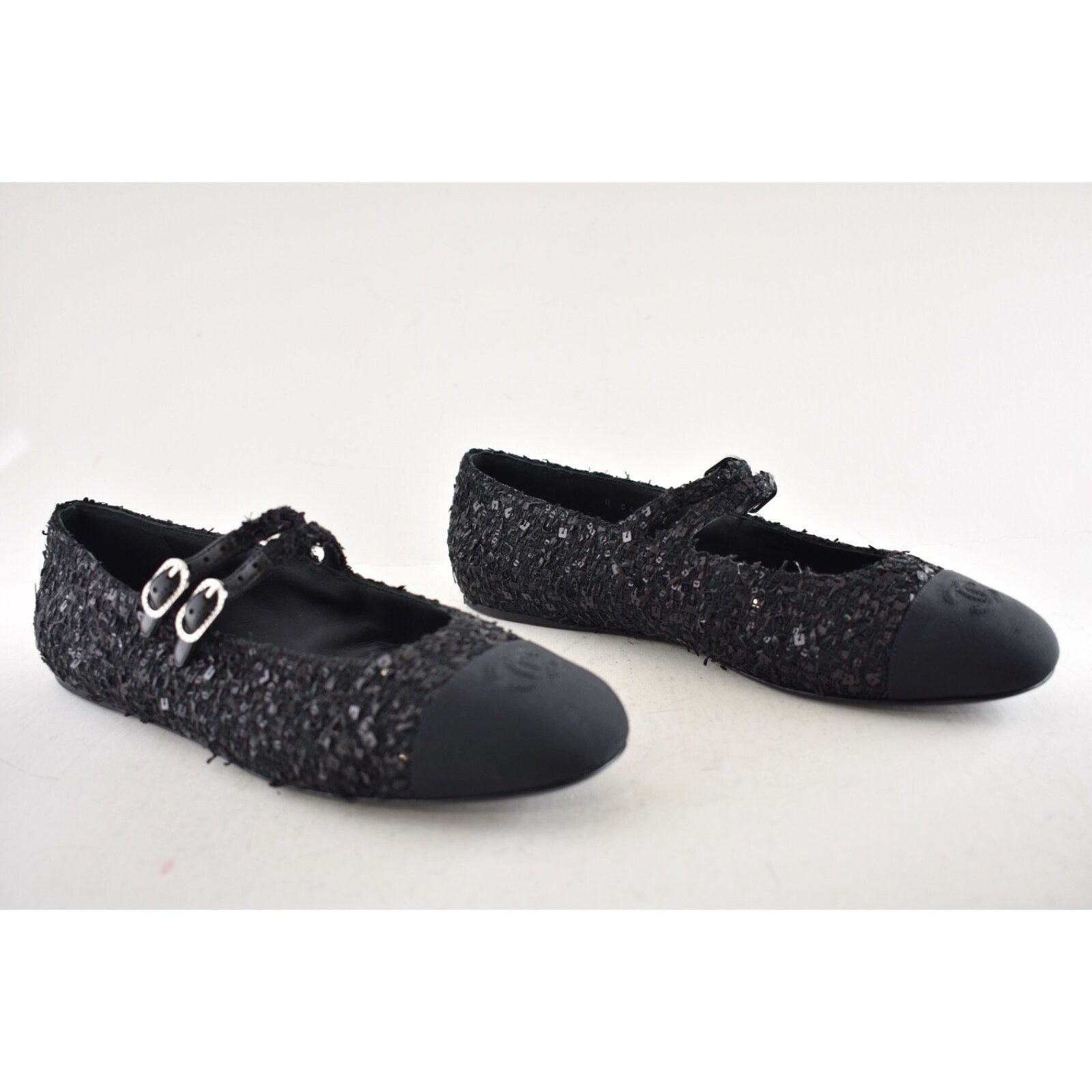 Chanel Chanel 24S Black Glittered Tweed Pearl Mary Jane Ballerina Size US 6 / IT 36 - 5 Thumbnail
