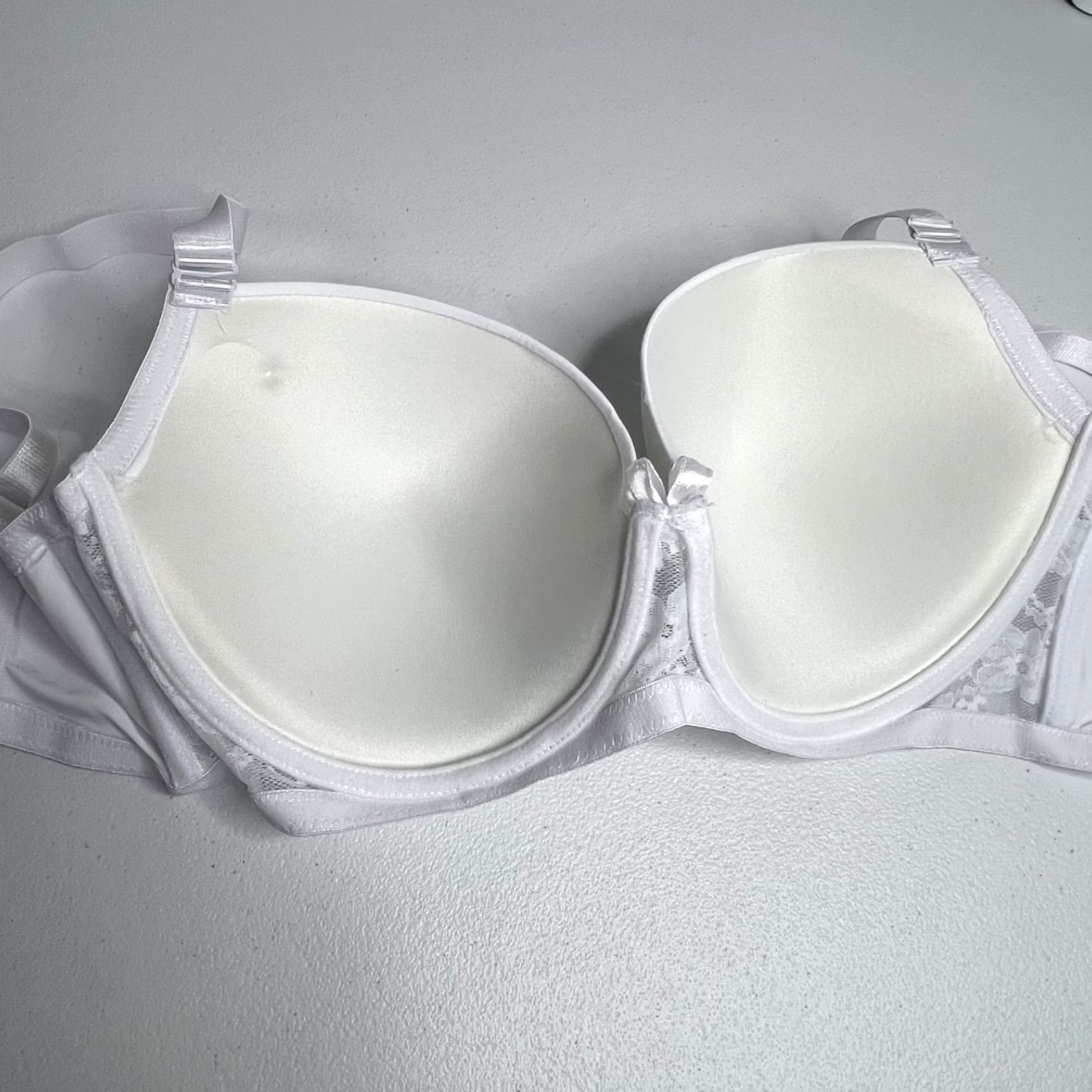 Vintage Angelina Bra Lightly Padded Underwire Convertible Straps Womens 38DDD White Lace 68589 Size ONE SIZE - 7 Thumbnail