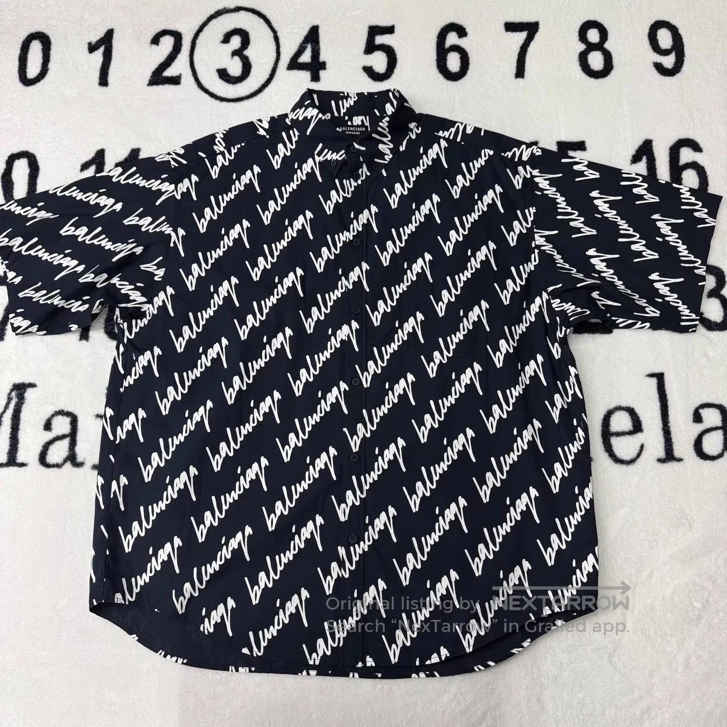 Balenciaga Multi Text Pattern Short Sleeve Button. Size US XL / EU 56 / 4 - 1 Thumbnail