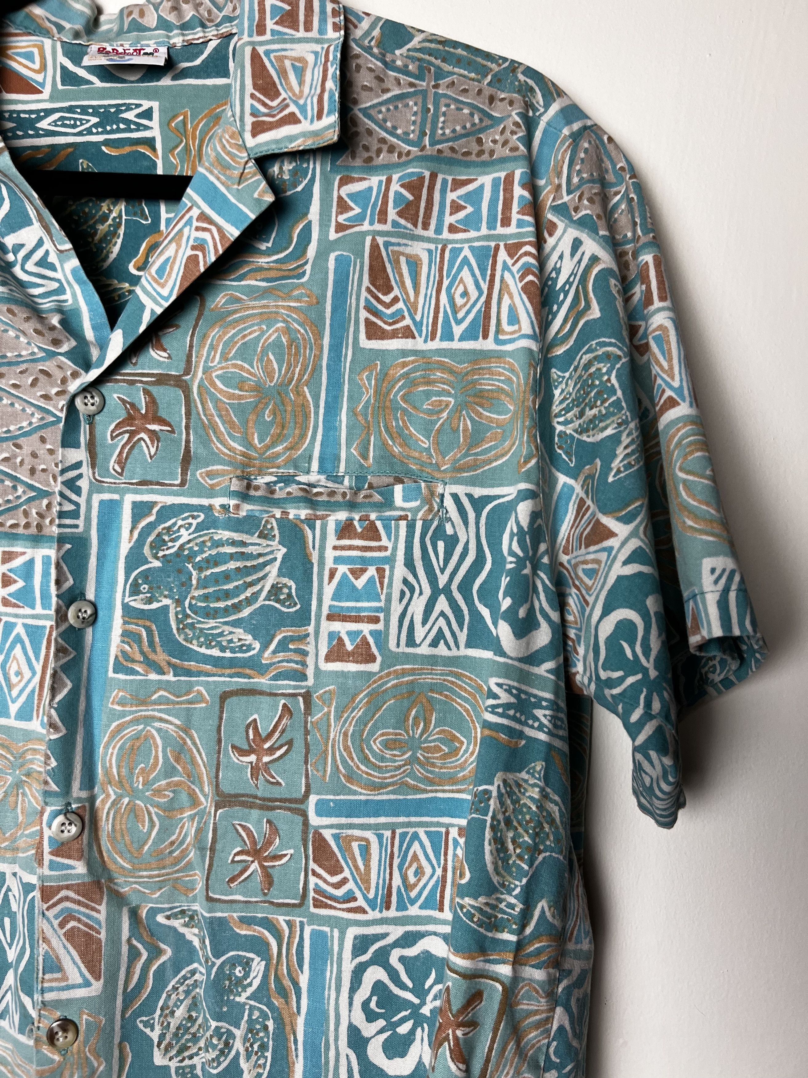 Vintage Vntg 70s Hawaiian Aloha Shirt: Barefoot in Paradise Abstract Size US L / EU 52-54 / 3 - 2 Thumbnail