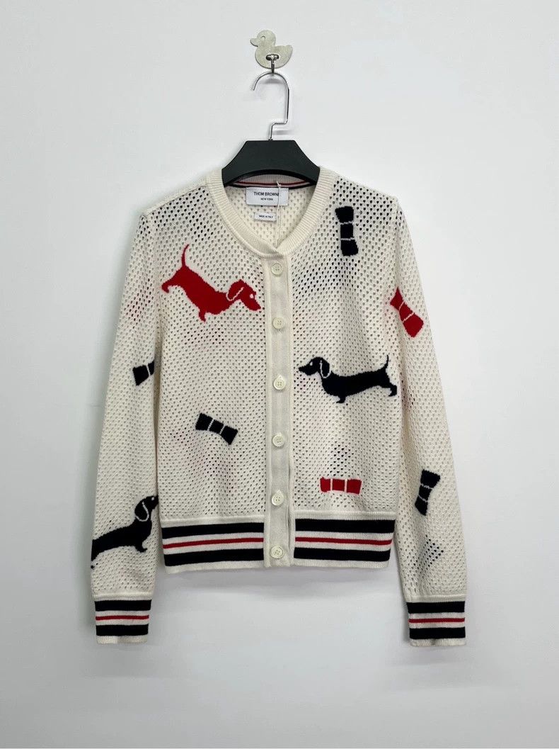 Thom Browne Thom Browne size40 Beige perforated mesh puppy striped swea Size US XXS / EU 40 - 1 Thumbnail