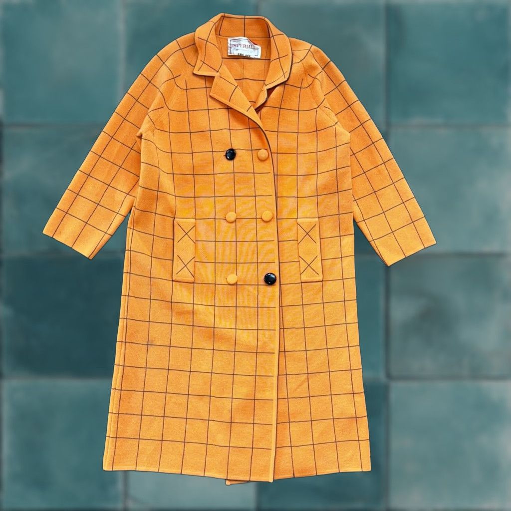 Imperial VINTAGE Imperial Wool Overcoat Women M Check Orange 1960s 70s Long 100% Wool Rockabilly Size M / US 6-8 / IT 42-44 - 1 Thumbnail
