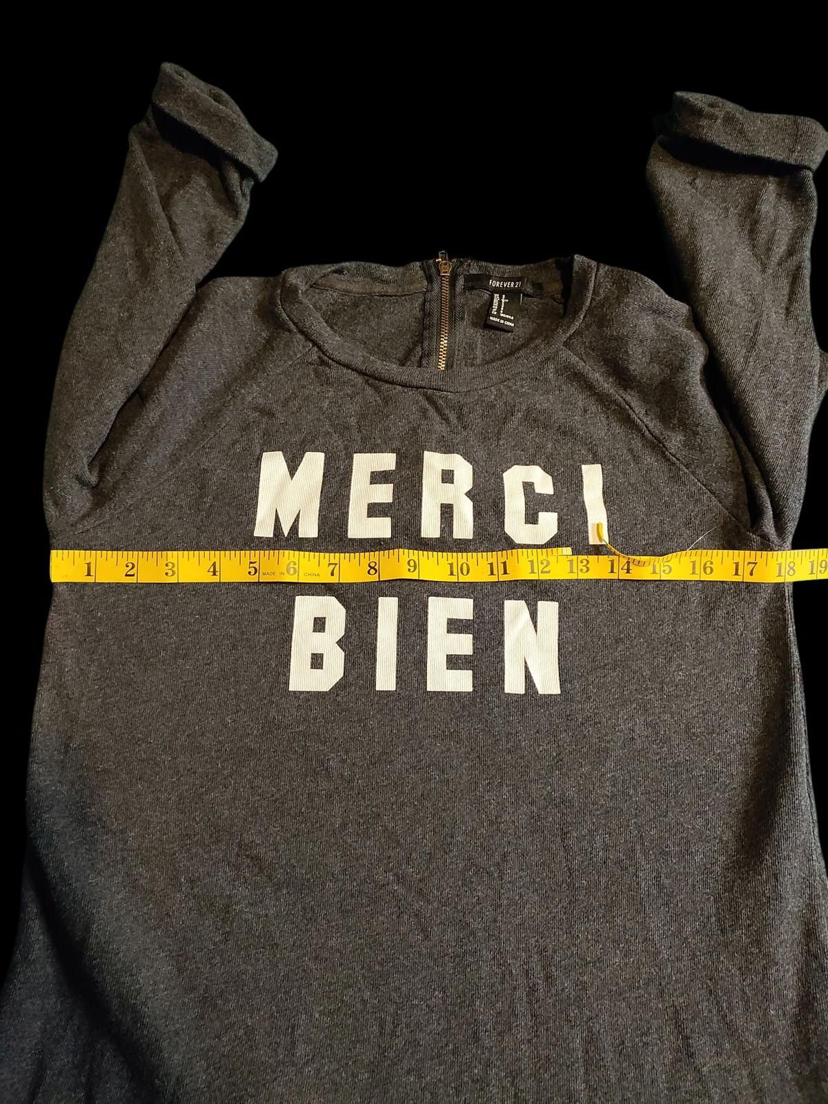 Forever 21 Forever 21 Grey Long Sleeve Dress with 'MERCI BIEN' Print Size S / US 4 / IT 40 - 8 Thumbnail